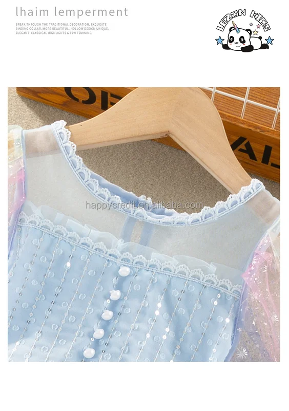 LEZONKIDS - Customizable New Arrival Short Sleeves rainbow Foil Printed Summer Girl Tulle Dresses for 2-14 Years